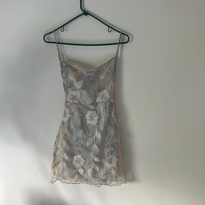 Lucy in the Sky, Mini Silver Open-back dress, Floral Design, Small